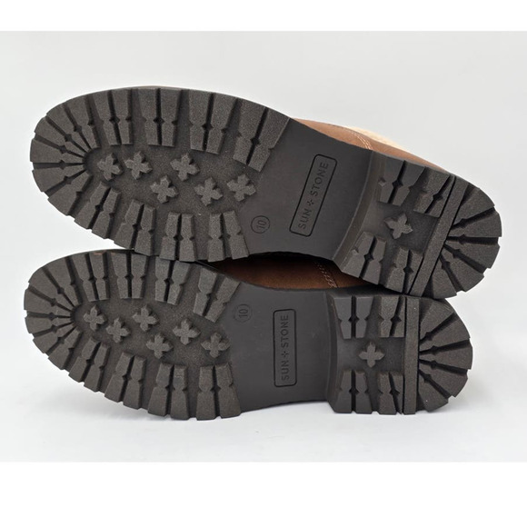 Sun + Stone Glenn Brown Faux Leather Sherpa Trim Memory Foam Boots Mens 10M - Picture 7 of 9